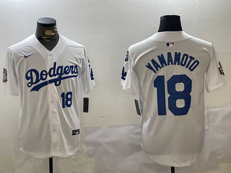 Mens Los Angeles Dodgers #18 Yoshinobu Yamamoto White 2024 World Series With Fernando Memorial Patch Home Limited Stitched Jersey,We sell and wholesale Mens Los Angeles Dodgers #18 Yoshinobu Yamamoto White 2024 World Series With Fernando Memorial Patch Home Limited Stitched Jersey on line form chian!